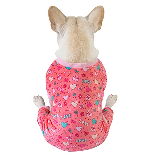 Dog Valentine's Day Pajamas Puppy Onesies Small Dogs Soft Pjs Coat Cat Apparel Comfy Pet Clothes Outfit Doggie Bodysuit (Small / Cupid pink)