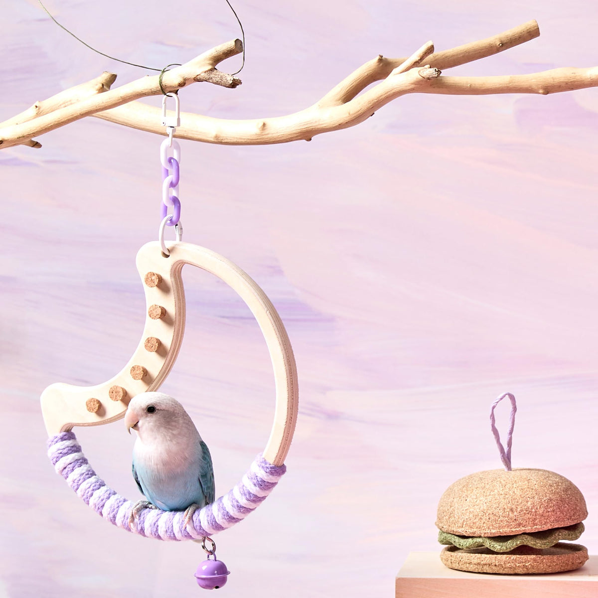 Natural Wooden Bird Swing (Yellow / 7.08"L x 0.48"W x 7.08"H)