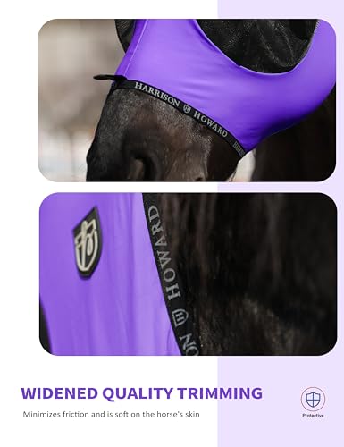 Horse Fly Mask with Forelock Opening Stretch Breathable and Comfortable for Horses UV (Purple / L)