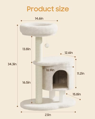 Cat Tree 34.3 Inches Cat Tower with Scratching Post (Beige)
