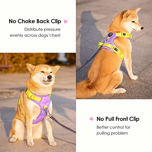 No Pull Dog Harness (Baby Purple Base & Yellow Straps / Extra Large)
