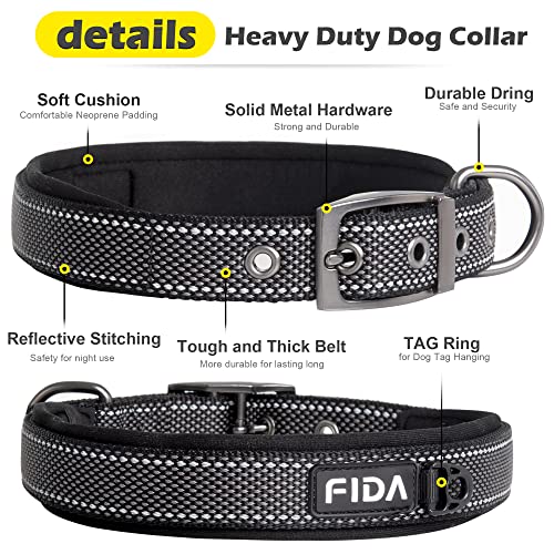 Heavy Duty Dog Collar for Large Dogs with Metal Belt Buckle (Large(19"-23") / Black)
