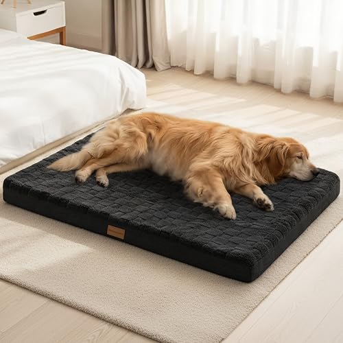 Orthopedic Large Dog Bed Washable Pet Crate Mat 42''X28'' Black (Black / 42"L x 28"W x 3.5"Th)