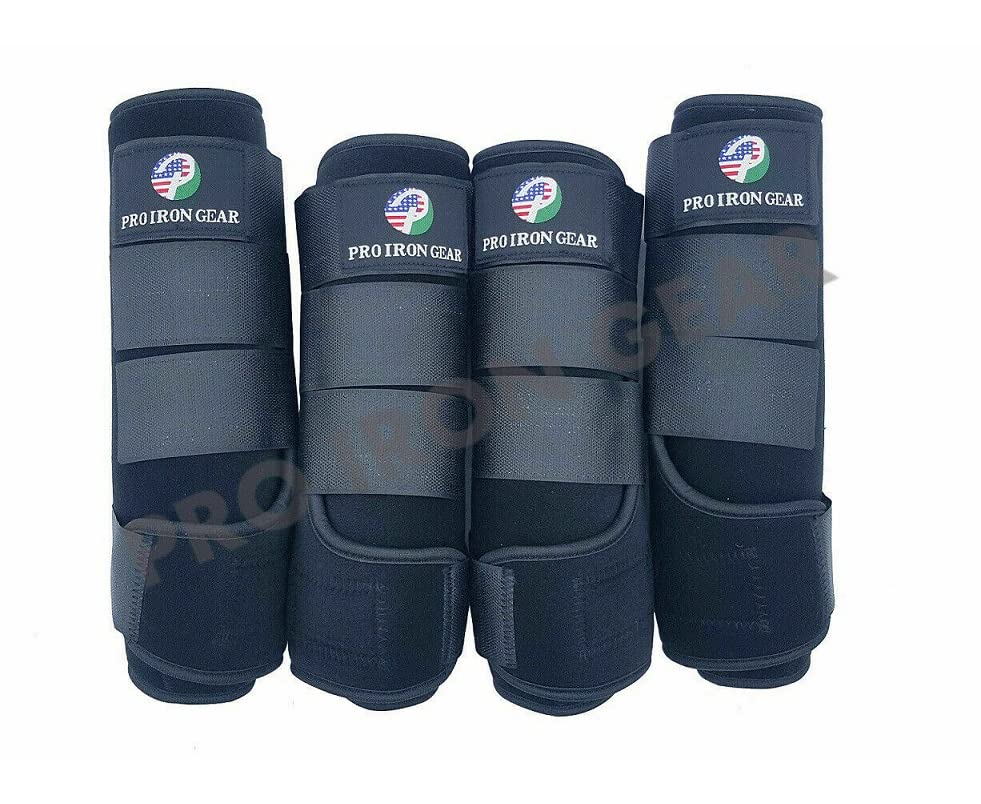 Horse Medicine Brushing Boots Leg Wraps Protection Gear Set of 2 and Set of 4 in 14 Colors (X-Large / BLACK (SET OF 4))
