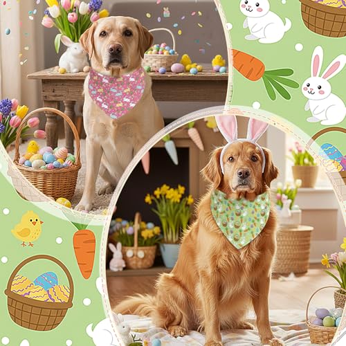 100 Pcs Spring Dog Bandanas Bulk Bunny Egg Carrot Bandanas for Dogs Triangle Kerchief Bibs Scarf Set for Pet Costume Easter Photo Props Accessories Pet Shops (Easter / 31.5 x 21.7 x 21.7 Inch)