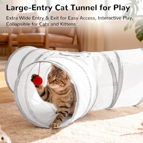 Cat Tunnel, 3-Way Collapsible Toy for Indoor Cats, White & Grey (White & Light Grey / Small)