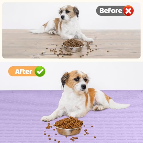 Dog Food Mat 34''x22'' Extra Large Dog Mat for Food and Water (34"L x 22"W / Purple)