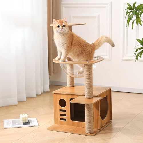 Cat Condo Wooden Cat Play Tower with Elevated Perches and Interactive Toys