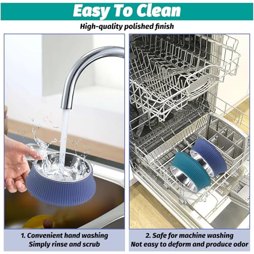 2PCS Stainless Steel Dog Bowls Set Removable no tip Puppy Food and Water Feeder Bowl Basic Metal Small Dog Bowls for Dogs Cats Rabbit Guinea Pigs Ferret (2 PCS / Roman Column (Blue, Green))
