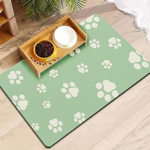 Pet Feeding Mat Dog Cat Food Mat Absorbent No Stains Quick Dry Rubber Bottom Anti (Green-JY / 16"×24")