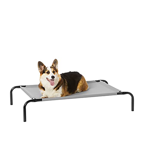Cooling Breathable Elevated Dog Bed with Durable Metal Frame (Grey / Medium)