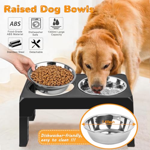 Raised Dog Bowls 4 Height Adjustable Elevated Bowl Stand (Black)
