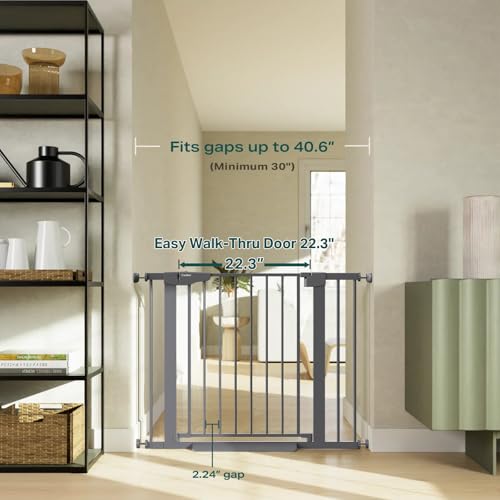 30 40.6 in Baby Gate for Stairs and Doorways (Cool Gray / 30-40.6"W x 30.5"H)