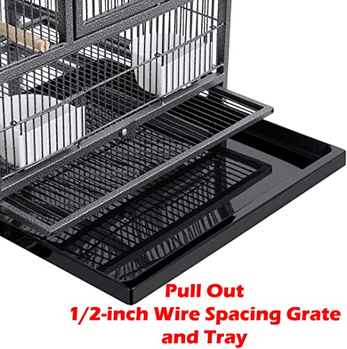 Single Stackable Sturdy Wrought Iron Center Divided Breeder Breeding Bird Flight Double Home Cage Side Nest Box Doors for Aviaries Canaries Cockatiels Finches Budgies Small Parrots (Black Vein)