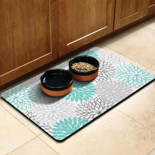Pet Feeding Mat for Floors Waterproof Dog Mat for Food and Water Absorbent Quick Dry Non Slip mat for Cat Bowls (30"L x 17"W / Turquoise)