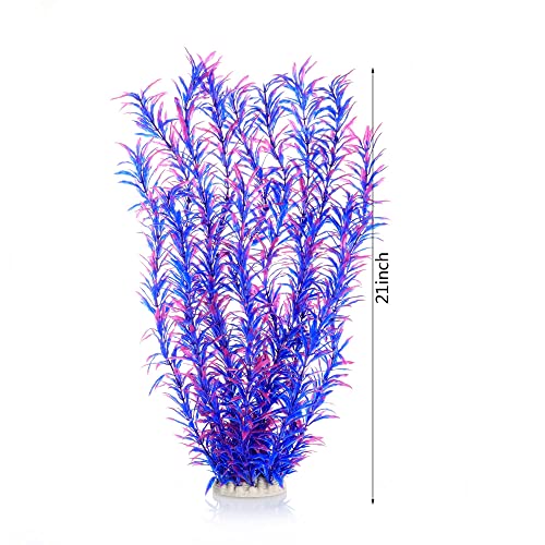 Aquarium Decor Plastic Plants Extra Large 21 Inches Artificial Plants (Purple 2pcs)