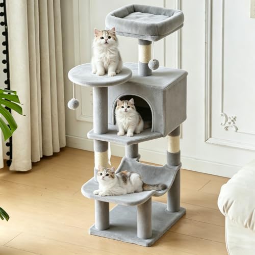 44 Inch Small Cat Tree Tower for Indoor Cats and Kittens (Light Grey / 44IN)