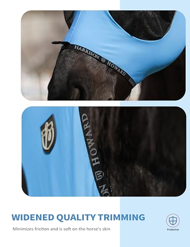 Horse Fly Mask with Forelock Opening Stretch Breathable and Comfortable for Horses UV (Ice Blue / L)