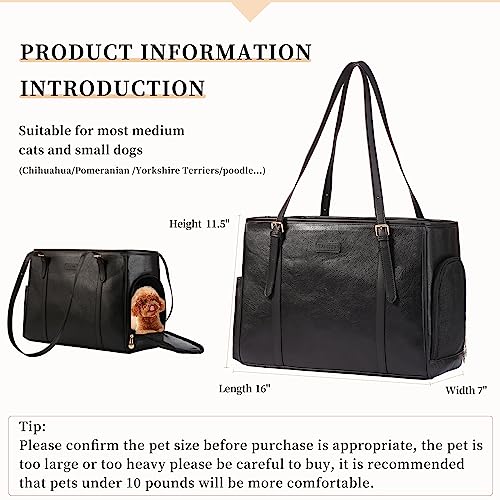 Fashion Dog Purse Pet Carrier Leather Bag for Small Dogs Cats Puppy (Black)