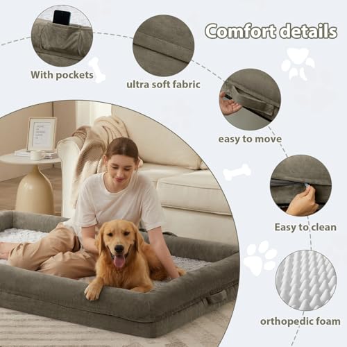 Human Dog Bed Orthopedic for Adult & Dogs Comfy Sleeping (Dark Green / Human (71x46x7.5in))