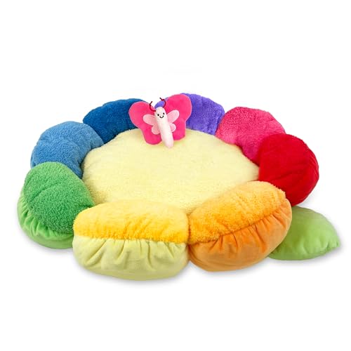 Soft Plush Small Cute and Cozy Nature Dog Cat Bed (Rainbow Flower)