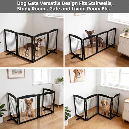 Freestanding Dog Fence Indoor (Black / 【4 Panels】80''w x 24''h)