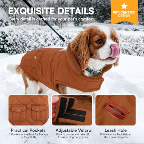 XL Warm Puffer Dog Jacket Thick Plush Lining Winter Large Coat (X-Large / Brown)