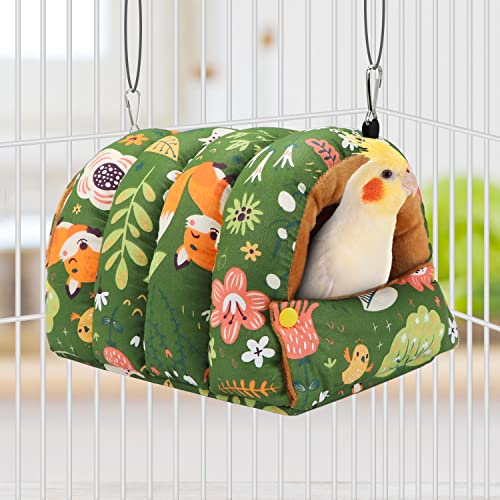 Bird Nest House Winter Warm Snuggle Hut Bird Bed Hanging Hammock for Parrots Budgies Parakeets Caique Senegal Cockatiels Conures (Large / Green)
