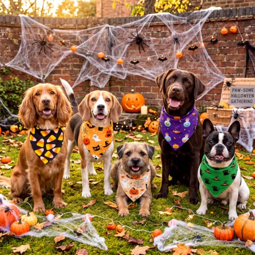 30 Pcs Halloween Dog Bandanas Bulk for Charm Grooming Medium Pet (Ghost Style)
