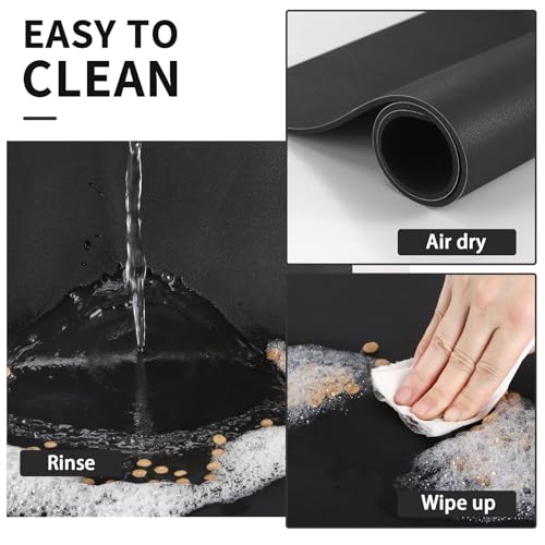 Dog Food Mat Absorbent Cat Mat for Food and Water (Paw Black / 24"L x 16"W)