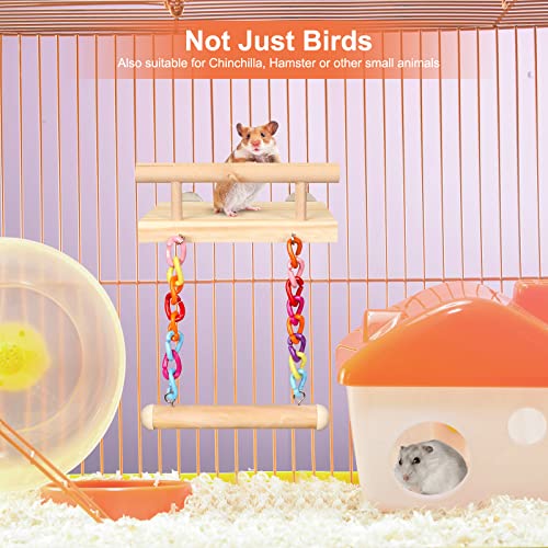 Bird Perches Cage Toys Parrot Wooden Platform Play Gyms Exercise Stands with Acrylic Wood Swing Ferris Wheel Chewing for Animals Green Cheeks (Platform+Swing)