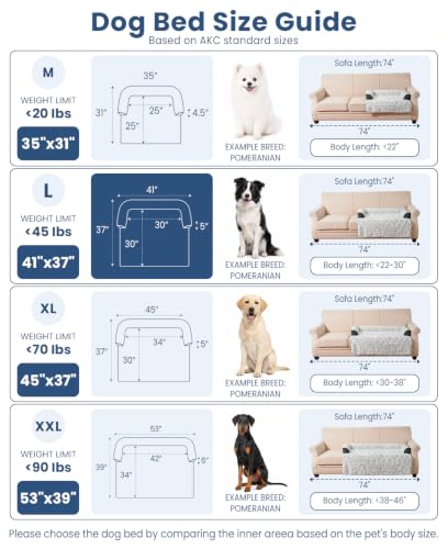 Calming Dog Bed for Couch with Cozy Raised Edge (Dark Grey / 41"L x 37"W x 5"Th)