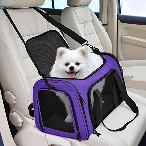 Pet Carrier for Small Medium Cats Dogs Puppies up to 15 Lbs (17.0"L x 11.0"W x 11.0"H / Purple)