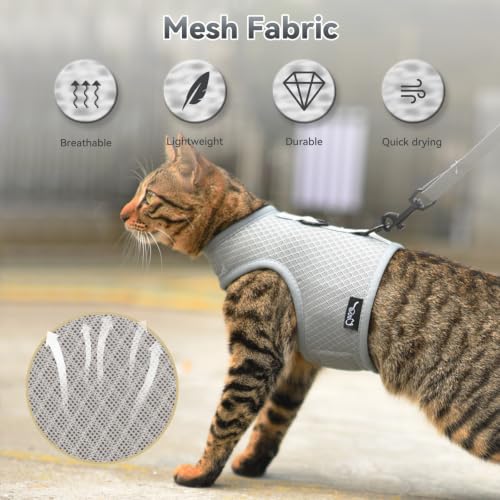 Cat Harness and Leash Set for Walking Escape Proof (Grey / L 8-12 lbs)