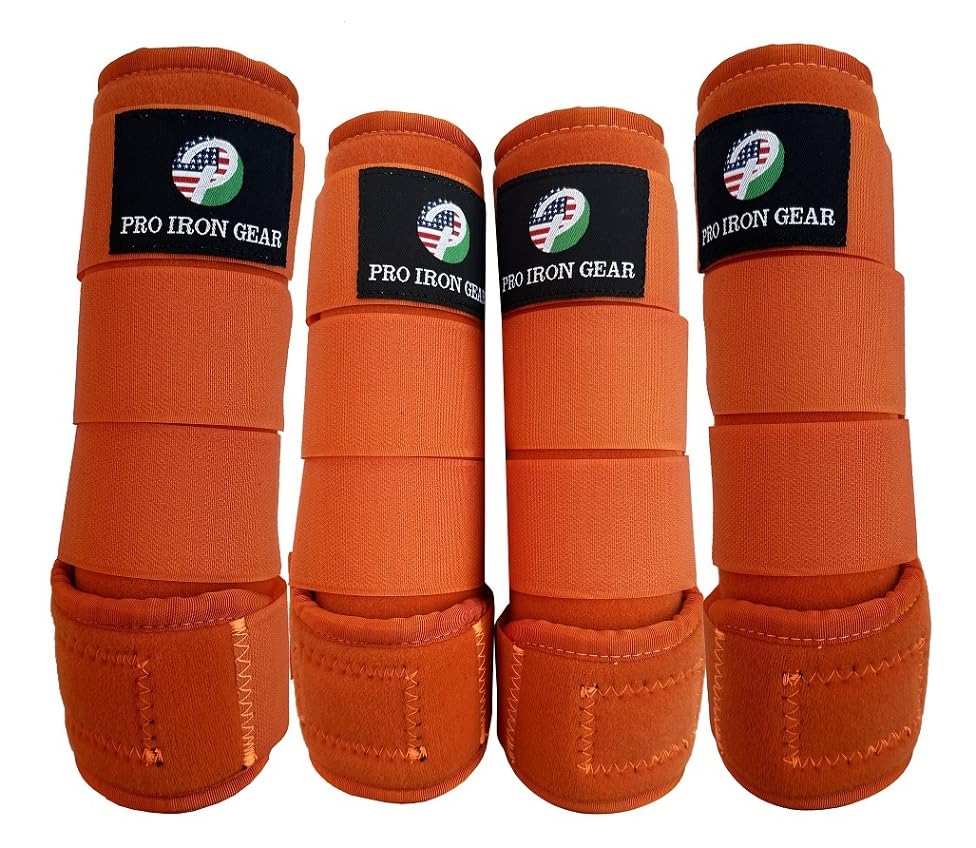 Horse Medicine Brushing Boots Leg Wraps Protection Gear Set of 2 and Set of 4 in 14 Colors (LARGE/FULL / ORANGE (SET OF 4))