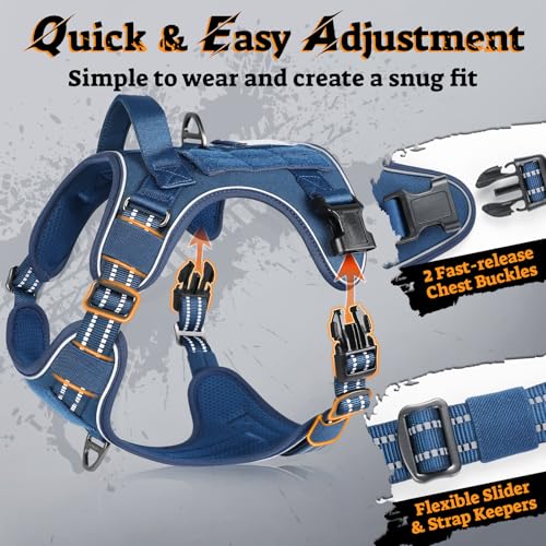 Tactical Dog Harness Medium Sized (M(chest:20.1"-33.9",neck:17.7"-22.3",back:7.5") / Blue)