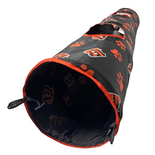 NFL Cincinnati Bengals Cat Tunnel Tube Toy with Plush Football Catnip and Feathers Collapsible Tunnel for Cats to Play (Cincinnati Bengals)