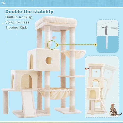 Cat Tree Tower with Plush Steped Condos (50 inches / Beige)