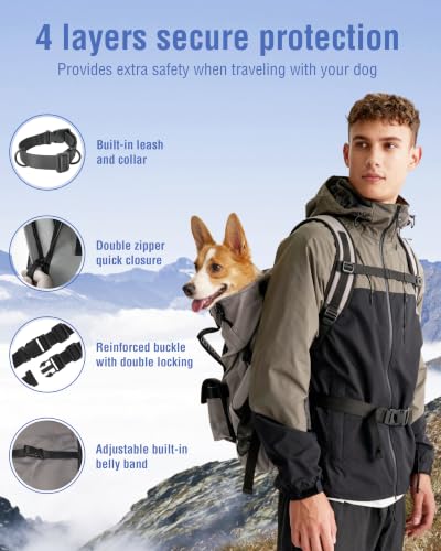 Dog Backpack Carrier for Small and Medium Dogs with Detachable Waist Bag（S） (10.2"L x 6.6"W x 21.2"H)