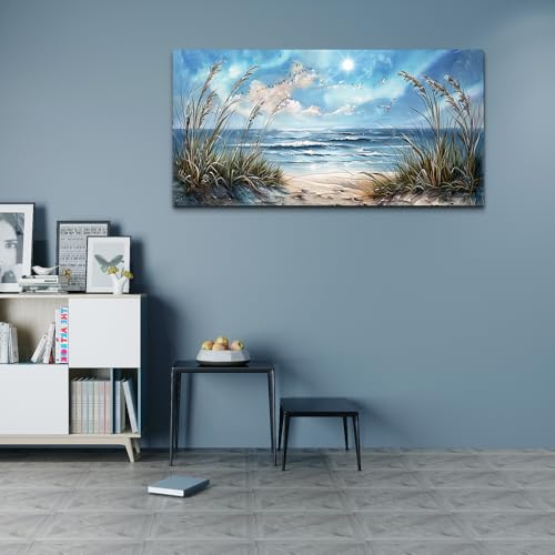 Wall Art For Living Room Wall Decor For Bedroom Bathroom Decoration Sunshine Ocean Scenery Painting Blue Sea Waves Wall Pictures Office Modern Canvas Prints Artwork Aesthetic Home Decor (40"L x 20"W / Blue Sea Sunshine Waves Pictures)
