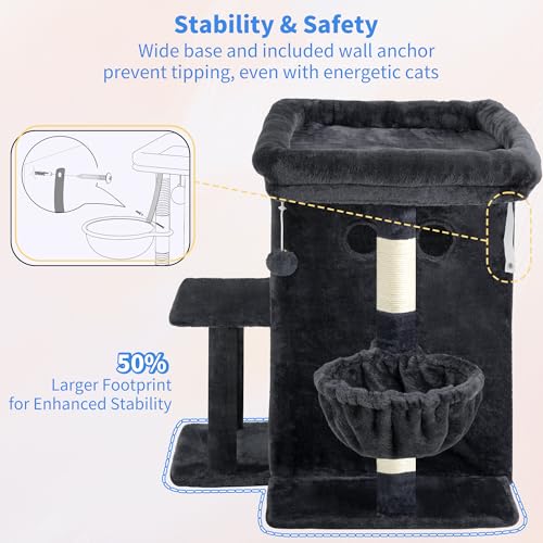 26.3" Cat Tree for Large Cats with Big Perch & Dual Condos HCT204SG (Smoky Gray / 26.3 inch)