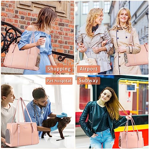 Fashion Dog Purse Pet Carrier Leather Bag for Small Dogs Cats Puppy (Pink)