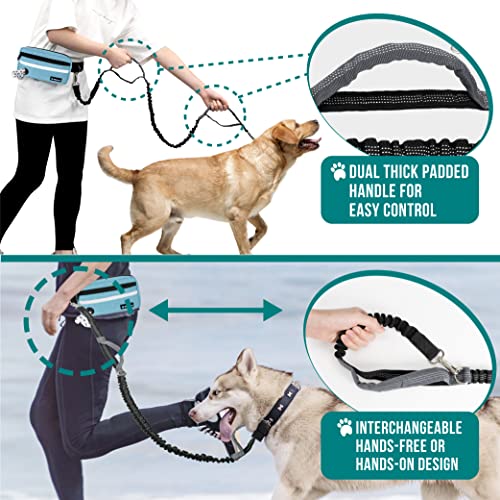 Hands Free Dog Leash Waist Belt Bag Fanny Pack (Turquoise / 2 Leashes)
