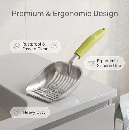 Heavy Duty Cat Litter Scoop with Holder (Green)