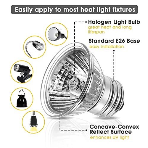 Reptile Heat Bulb 50W UVA UVB Reptile Light Bulbs Dimmable (Warm Bulb 50w / 2 Pack)
