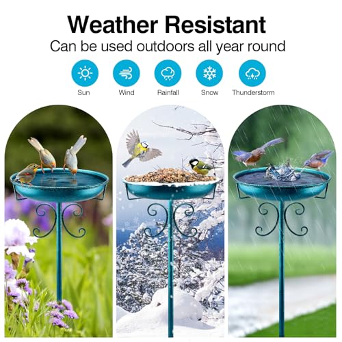 35In Metal Bird Bath for Outside (Blue)