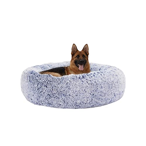 Calming Fluffy Donut Dog Bed for X (45.0"L x 45.0"W x 10.0"Th / Navy Blue)