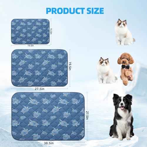 Dog Cooling Mat (Navy Blue Sea Turtle / Large 27.5IN x 38.5IN)