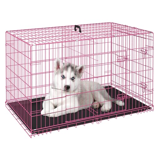 24" Foldable Metal Dog Crate (Pink)