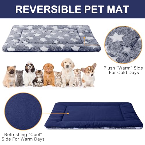 4 Pcs Dog Crate Pads Soft Warm (Rectangular 18 x 24 x 1.6 Inch / Star / Blue)